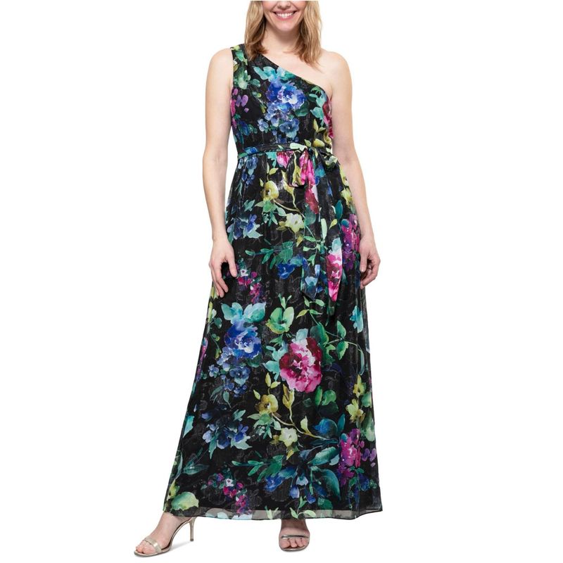 Sl Fashions Womens Floral-Print One Shoulder Maxi Dress, Multicoloured, 12, Dm